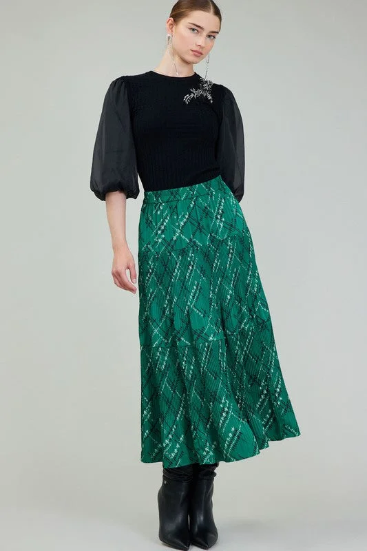 Green Pleated Midi Skirt 065 belted skirt waist