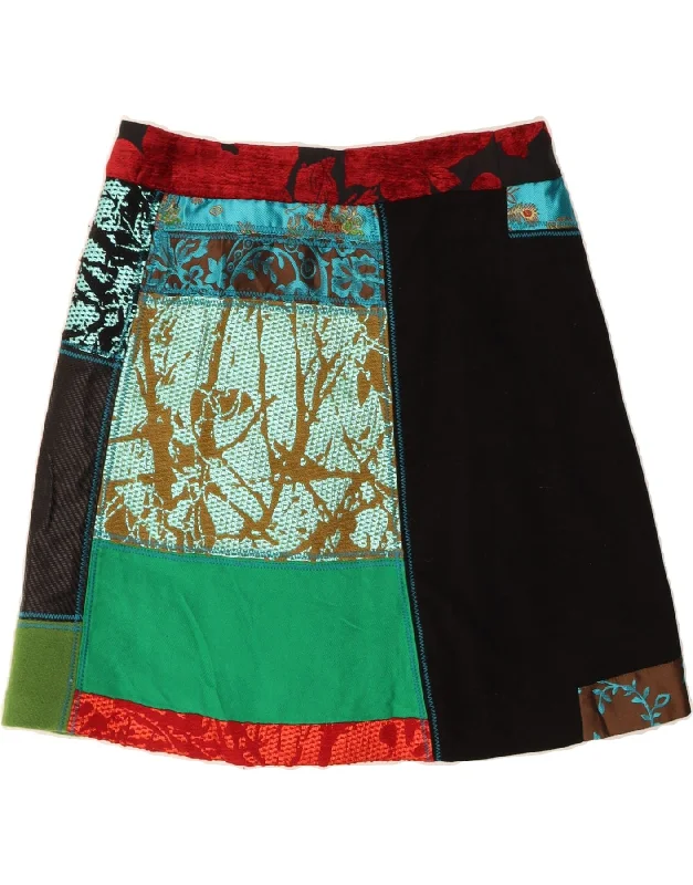 DESIGUAL Womens A-Line Skirt EU 38 Medium W30  Multicoloured Patchwork linen skirt breathable