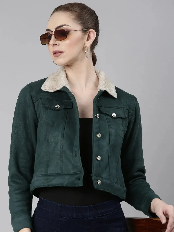 Women Green Solid Tailored Jacket-LT-2112-Green Satin Fabric Silk Fabric Chiffon Fabric