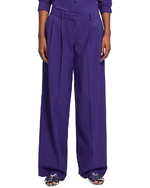 Theory   Low Rise Pleated Wool-Blend Pant Stretch Fit Pants