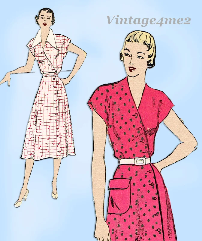 New York 829: 1950s Uncut Misses Day Dress Sz 34 Bust Vintage Sewing Pattern Tunics Chic elegant