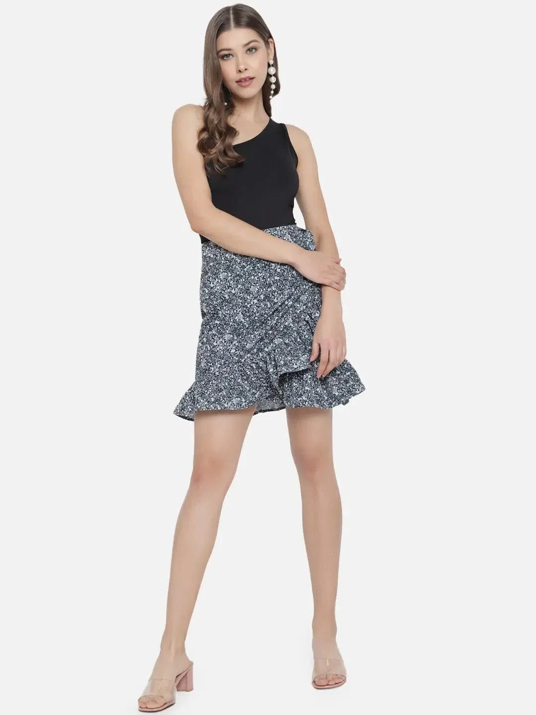 Abstract Print Grey Skirt silk skirt luxurious