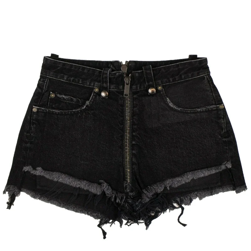 Unravel Project Denim Distressed Hem Short Pants - Black Casual Drawstring Pants