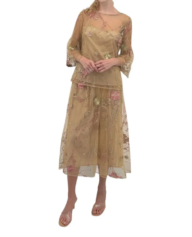 Embroidered Thoul Skirt In Coral Pink belted skirt waist