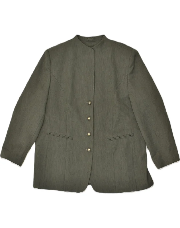 VINTAGE Womens 4 Button Blazer Jacket UK 22 3XL Khaki Polyester Insulated Jacket Fitted Jacket Loose Jacket