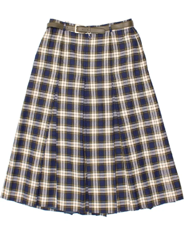 BIANCA Womens A-Line Skirt IT 44 Medium W34  Blue Check New Wool leather skirt bold
