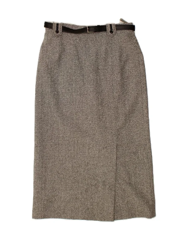 VINTAGE Womens Maxi Skirt UK 16 Large W32 Grey Wool pleated skirt texture