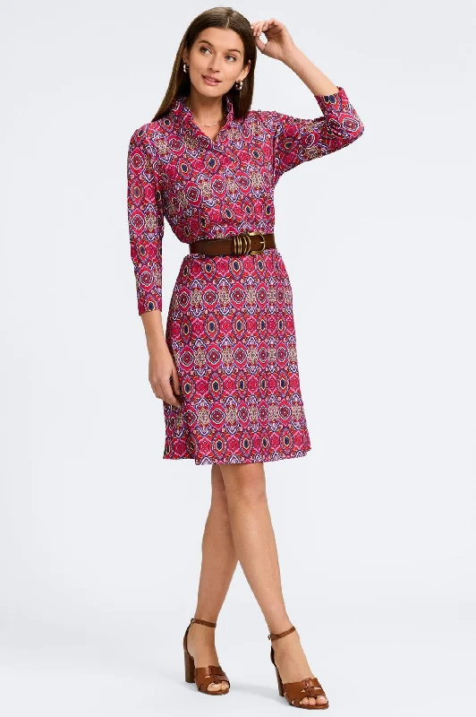 Tammy No Iron Geometric Tile 3/4 Sleeve Dress Tunics Print Colorful