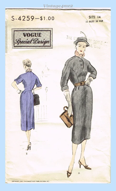 Vogue 4259: 1950s Uncut Misses Street Dress Sz 32 B Vintage Sewing Pattern Tunics Sophisticated sleek
