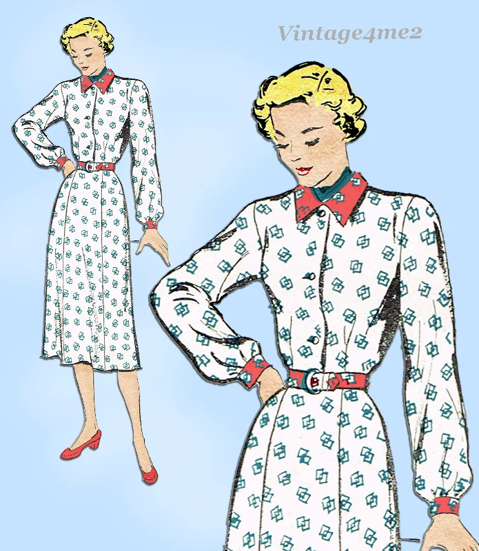 New York 798: 1950s Uncut Misses Shirtwaist Dress Sz 32 B Vintage Sewing Pattern A-Line Day Work