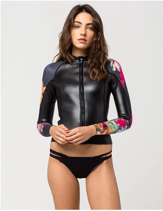 O'NEILL X CYNTHIA VINCENT TATHRA WOMENS NEOPRENE JACKET Embroidered Jacket Appliqued Jacket Beaded Jacket