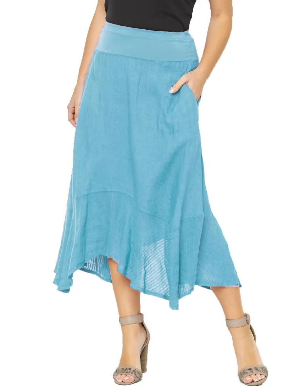 Krush Sheer Hem Skirt In Blue casual skirt length