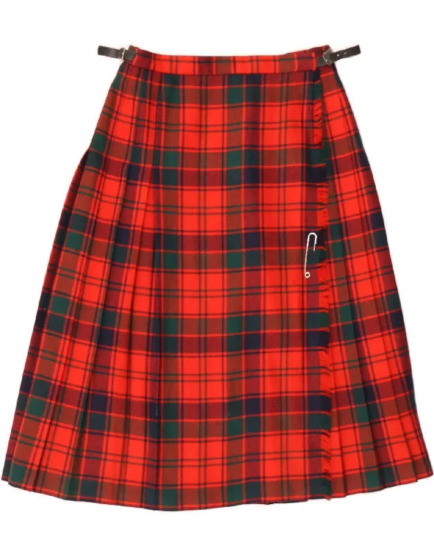 VINTAGE Womens High Waist Wrap Skirt IT 50 XL W30  Red Plaid New Wool leather skirt refined