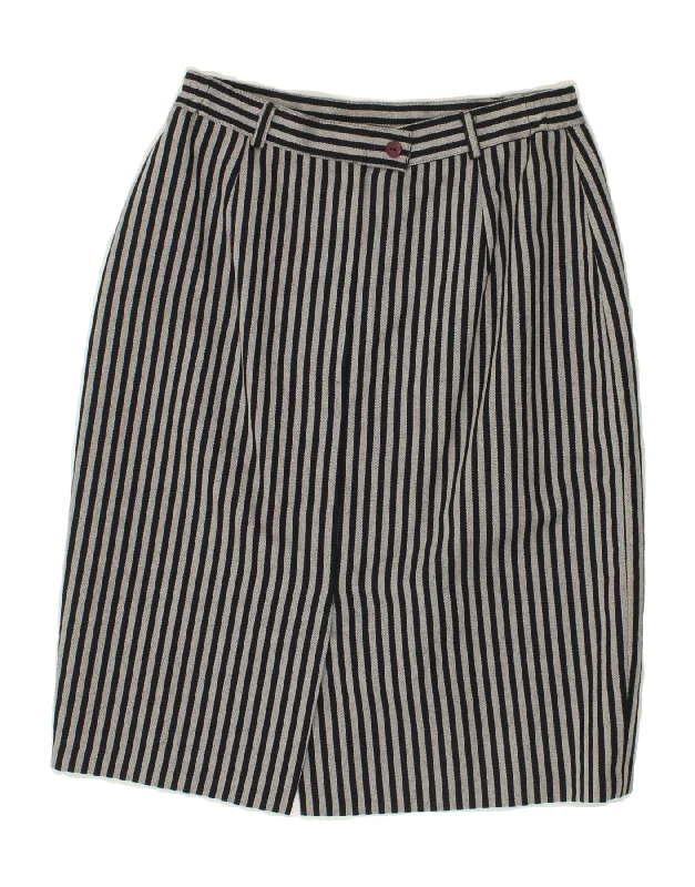 VINTAGE Womens Straight Skirt UK 14 Medium W30  Navy Blue Striped chiffon skirt floaty
