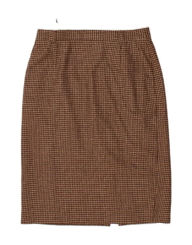 VINTAGE Womens Straight Skirt IT 44 Medium W32 Brown Houndstooth denim skirt fashionable