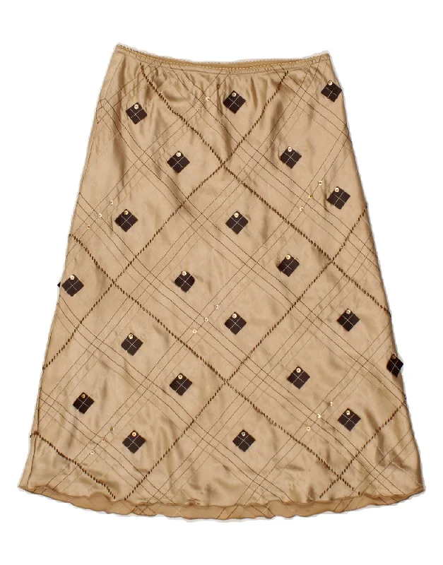 VINTAGE Womens A-Line Skirt UK 10 Small W26  Beige Argyle/Diamond tiered skirt playful