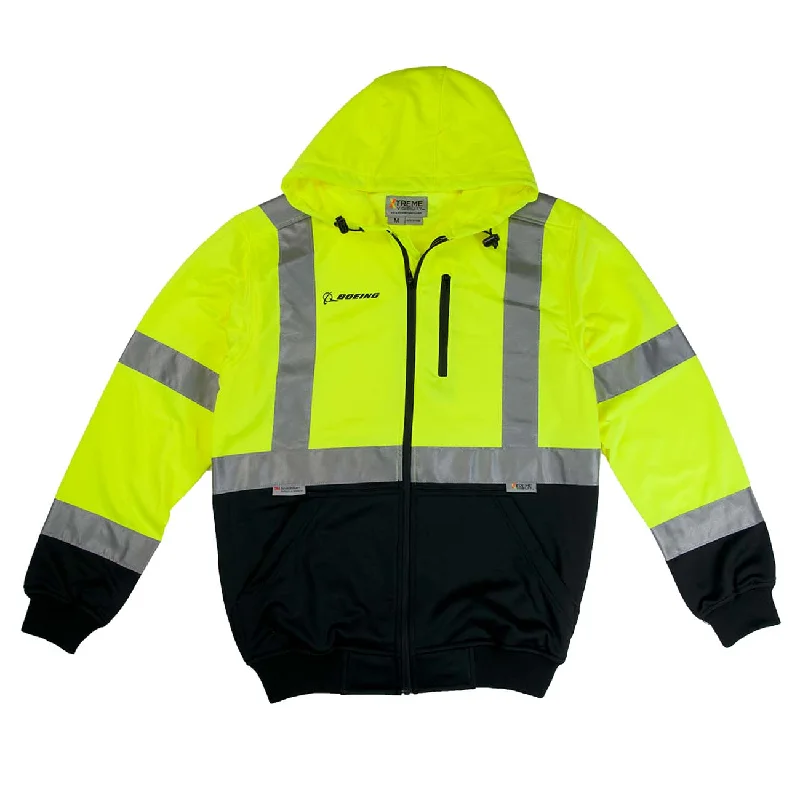 Boeing Class 3 Safety Full-Zip Sweatshirt Hoodie with Puffed Sleeves Voluminous Trendy