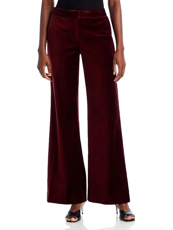 Nile Womens High Rise Velvet Wide Leg Pants Casual Skinny Fit Pants