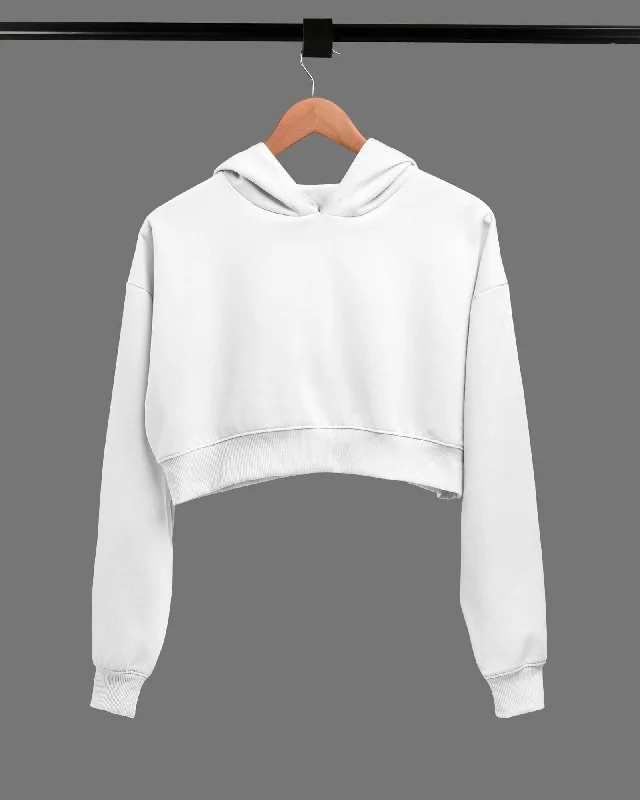 Drop Shoulder Crop Hoodie: White Hoodie with Slit Hem Functional Movement