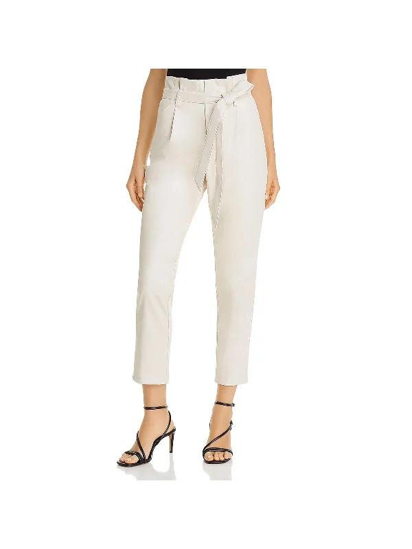 Womens Faux Leather Pleated Casual Pants High-Waist Jogger Pants