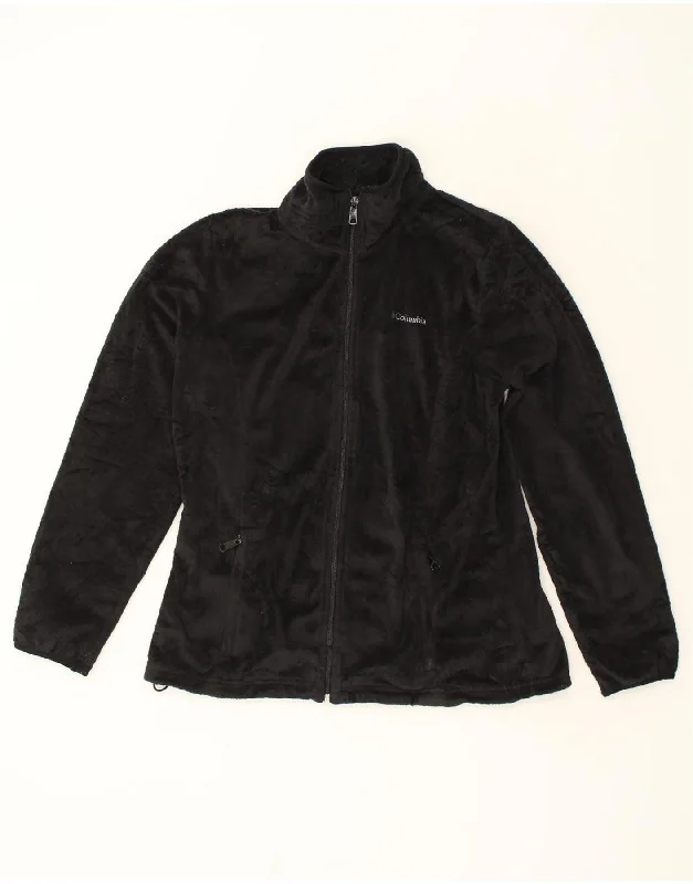 COLUMBIA Womens Fleece Jacket UK 16 Large Black Polyester Zippered Front Buttoned Front Snap Front