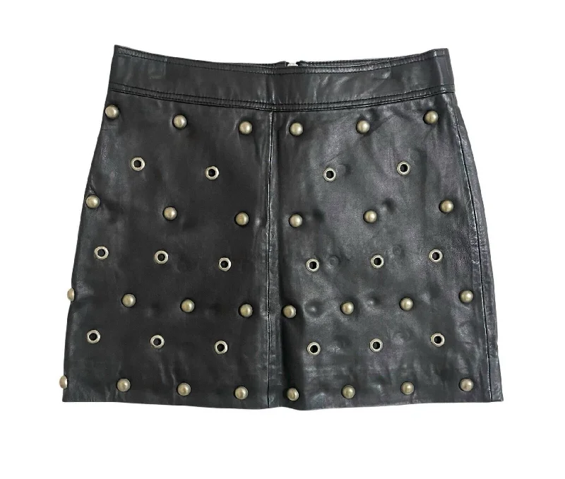 Women's Leather Grommet Stud Mini Skirt In Black leather skirt durable