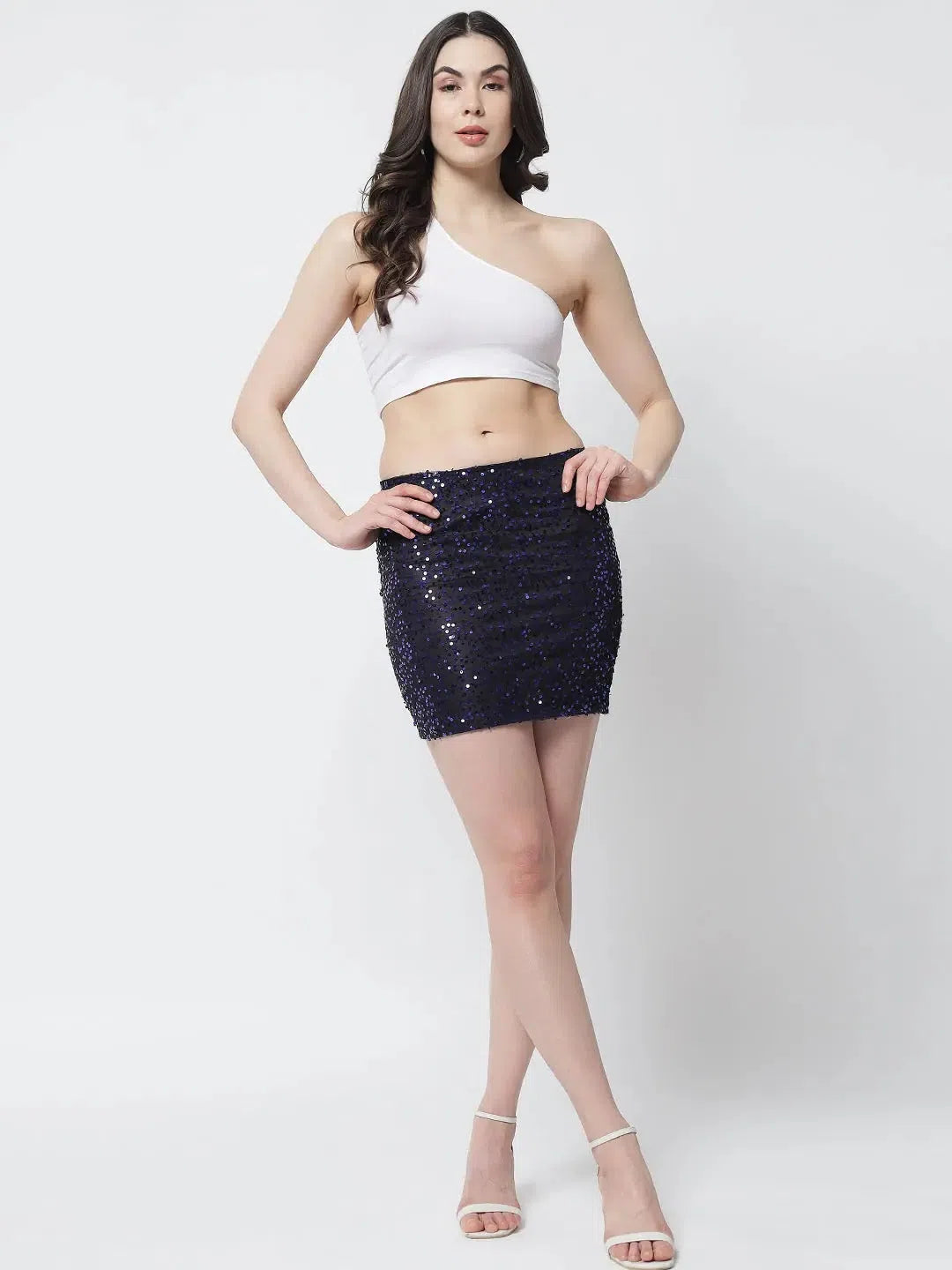 Navy Sequence Skirt silk skirt sleek