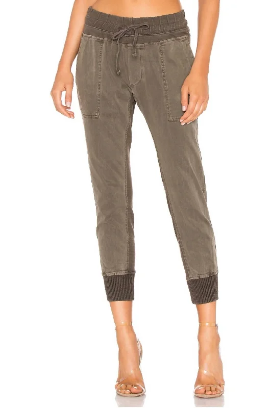Mixed Media Pant In Army Green Cozy Maternity Pants
