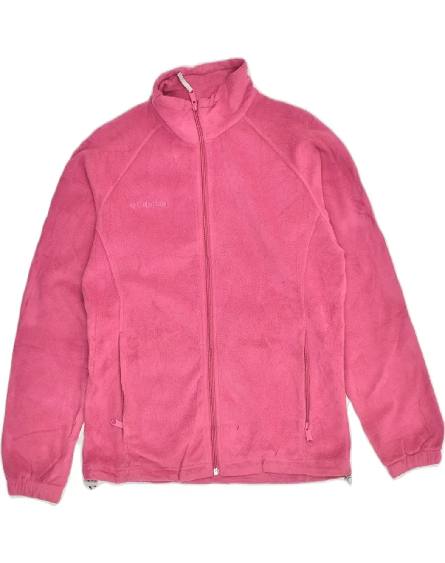 COLUMBIA Womens Fleece Jacket UK 10 Small Pink Polyester Print Jacket Jacquard Jacket Patchwork Jacket