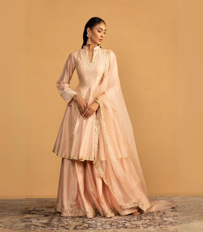Peach Peplum Skirt Set ruffled skirt detail