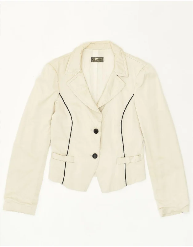 ICEBERG Womens 2 Button Blazer Jacket IT 42 Medium White Cotton Bomber Jacket Anorak Windbreaker