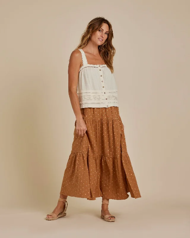 Rylee & Cru Tiered Midi Skirt in Stars velvet skirt rich