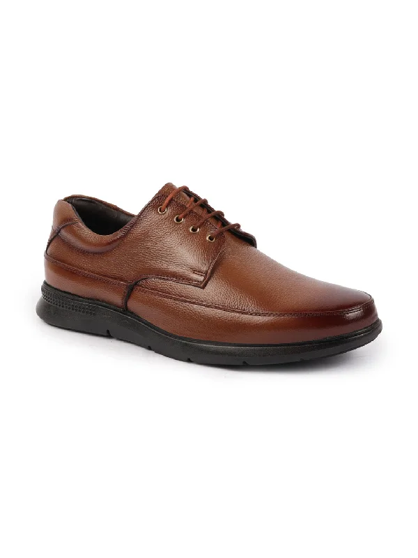 Men Tan Genuine Burnish Leather Formal Dress Lace Up Flat Heel Shoes For Office|Work Tunics Sophisticated sleek