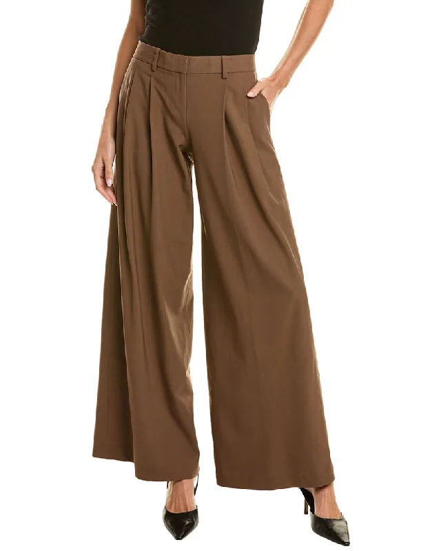 Theory Pleated Low-Rise Wool-Blend Pant Casual Drawstring Pants