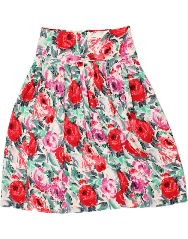 VINTAGE Womens A-Line Skirt UK 16 Large W32  Multicoloured Floral belted skirt waist