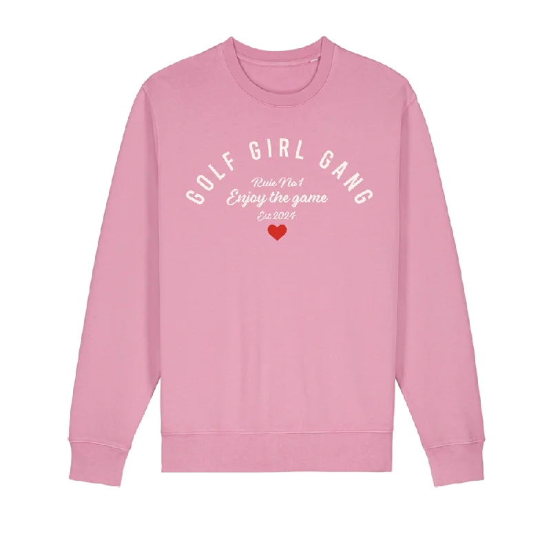 Bunker Woman Girl Gang Crest Sweatshirt Pink Hoodie with Slit Hem Functional Movement