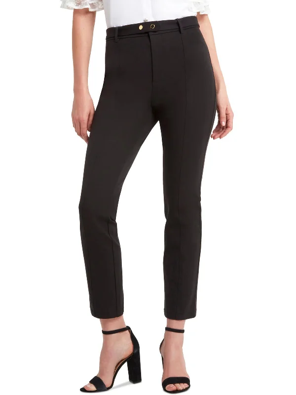 Womens Belted Work Straight Leg Pants Warm Wool Trousers