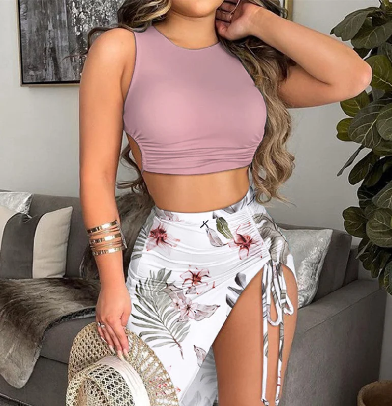 Women's New Vest Slit Skirt Outfit Set relaxed fit skirt
