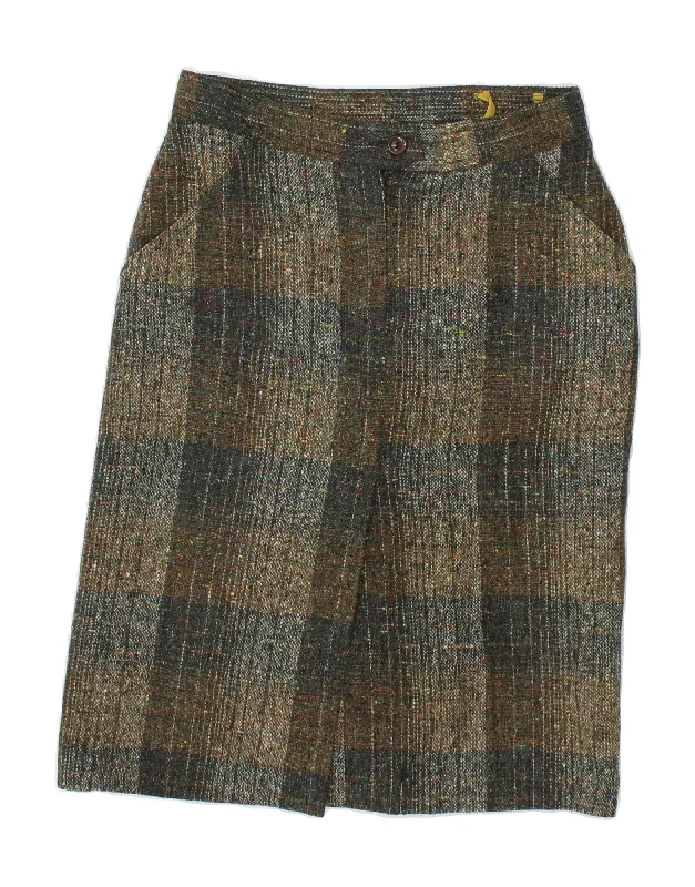 VINTAGE Womens Straight Skirt W30 Medium Green Check wool skirt warm
