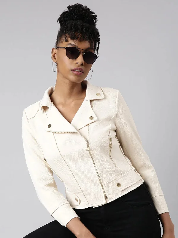 Women Solid Cream Tailored Jacket-816-Cream Print Jacket Jacquard Jacket Embroidered Jacket