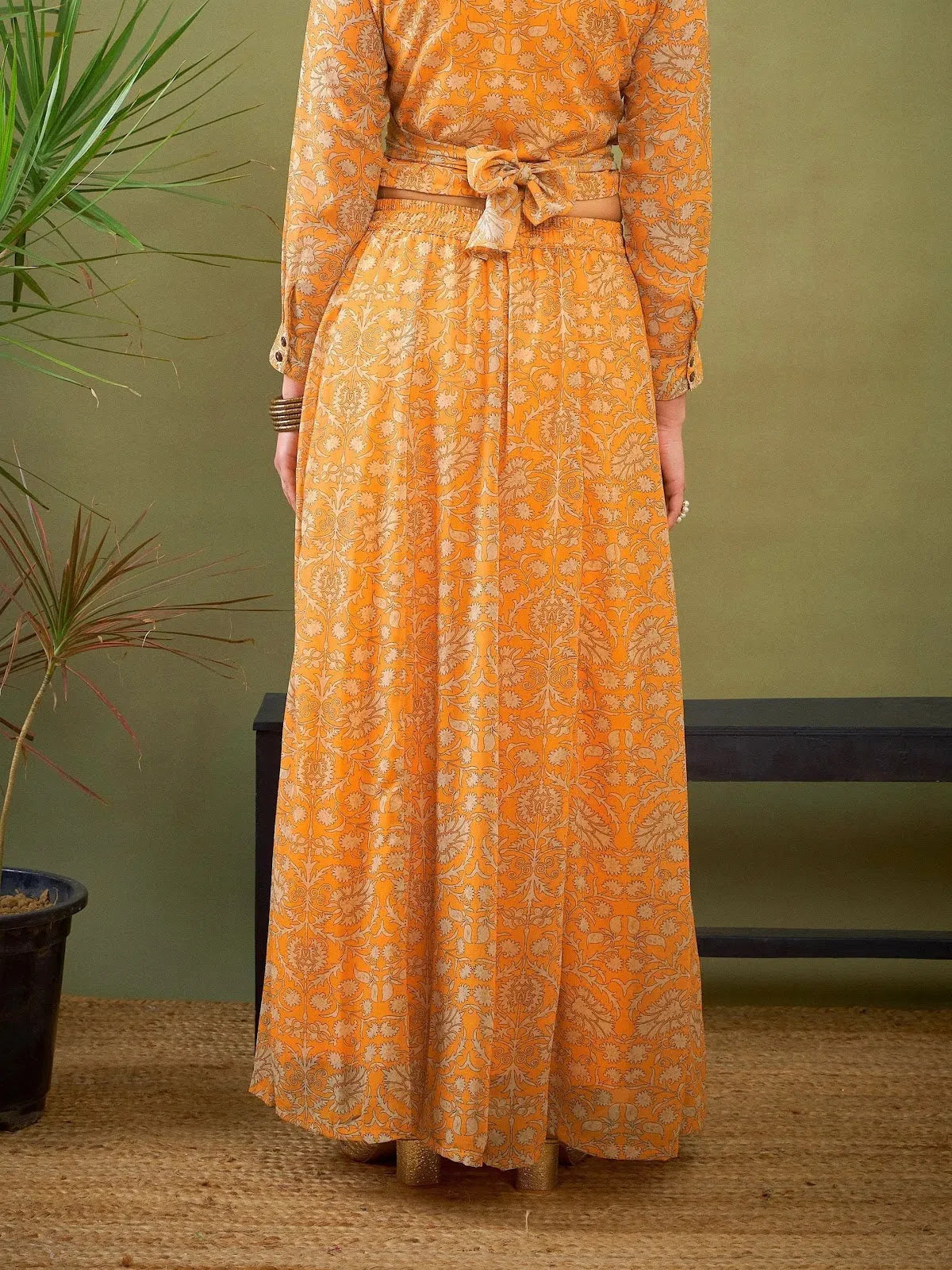 Women Yellow Floral Ankarkali Skirt breathable skirt fabric
