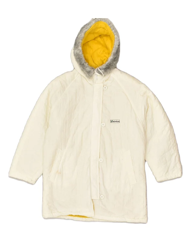 STRATOS Womens Hooded Windbreaker Jacket IT 44 Medium White Polyamide Tiered Jacket Buttoned Jacket Zippered Jacket