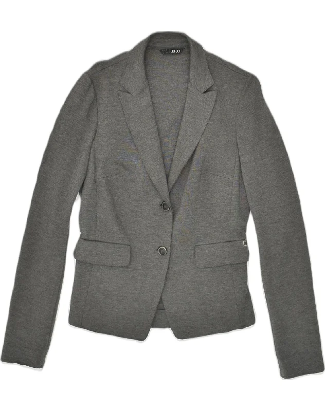 LIU JO Womens 2 Button Blazer Jacket IT 46 Large  Grey Viscose Insulated Jacket Fitted Jacket Loose Jacket
