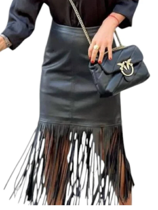 Tombstone Fringe Skirt In Black cashmere skirt fine