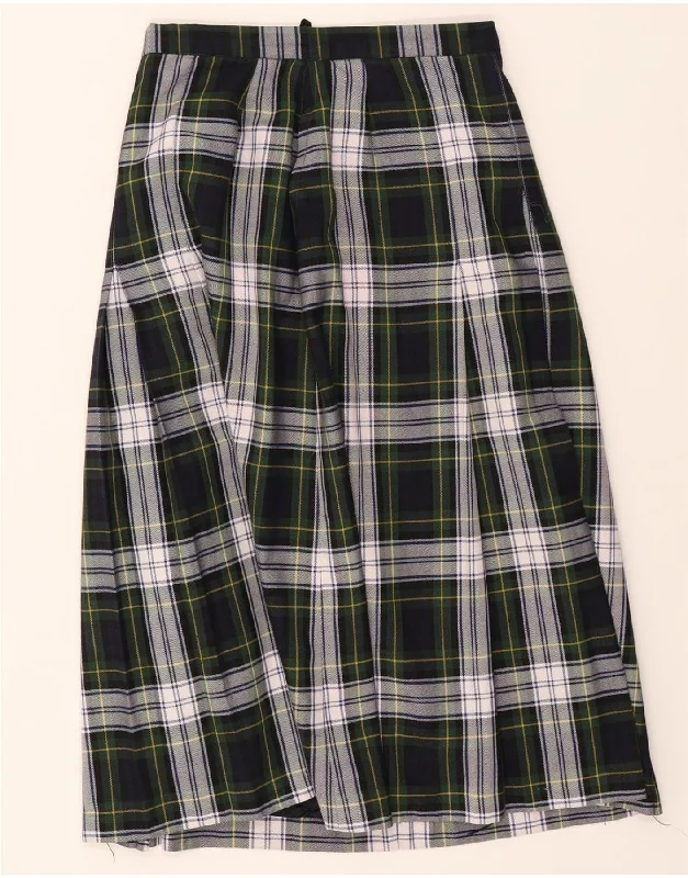 TREVIRA Womens A-Line Skirt UK 12 Medium W28  Navy Blue Plaid Polyester chiffon skirt floaty
