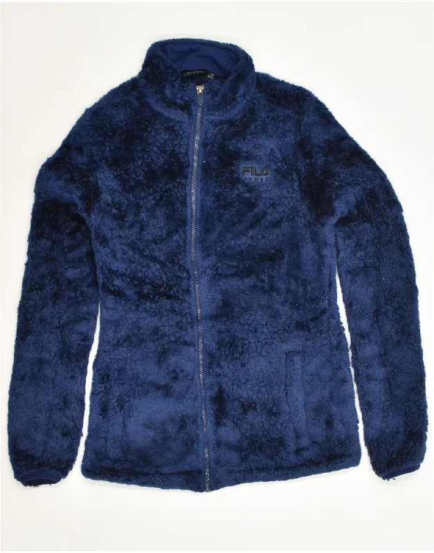 FILA Womens Fleece Jacket UK 6 XS Navy Blue Polyester Satin Jacket Silk Jacket Chiffon Jacket