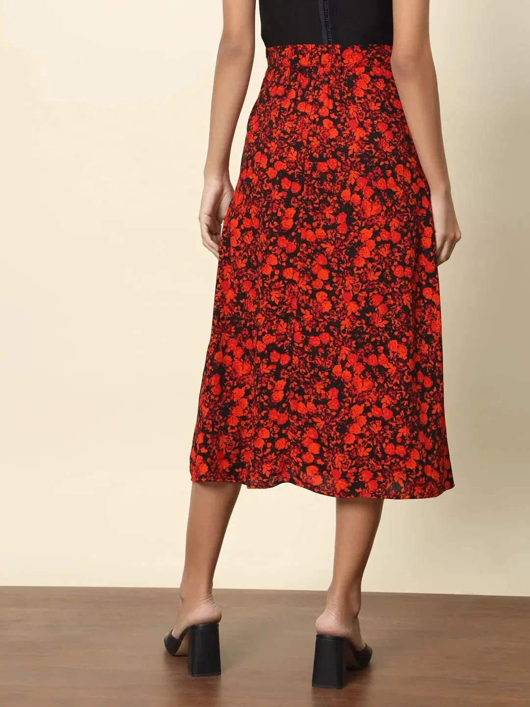 Multi Floral Printed Slit Skirt leather skirt modern