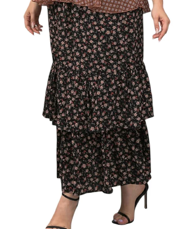 Ditsy Floral Maxi Skirt In Brown wool skirt sturdy