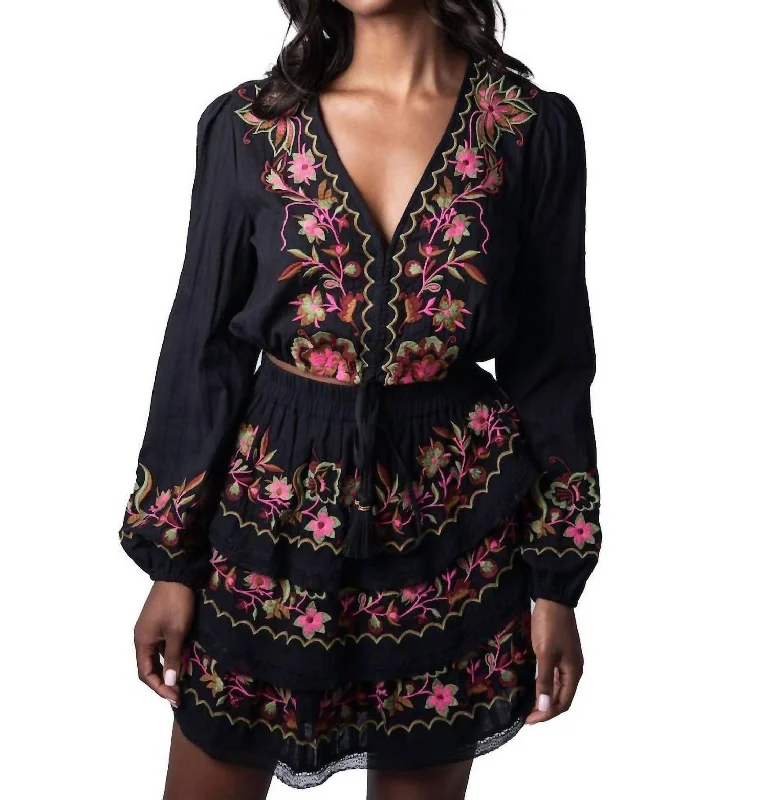 Floral Embroidered Mini Skirt In Black midi skirt versatile