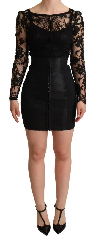 Dolce & Gabbana Elegant Black Lace Mini-Dress Delight Turtleneck Neckline Stylish
